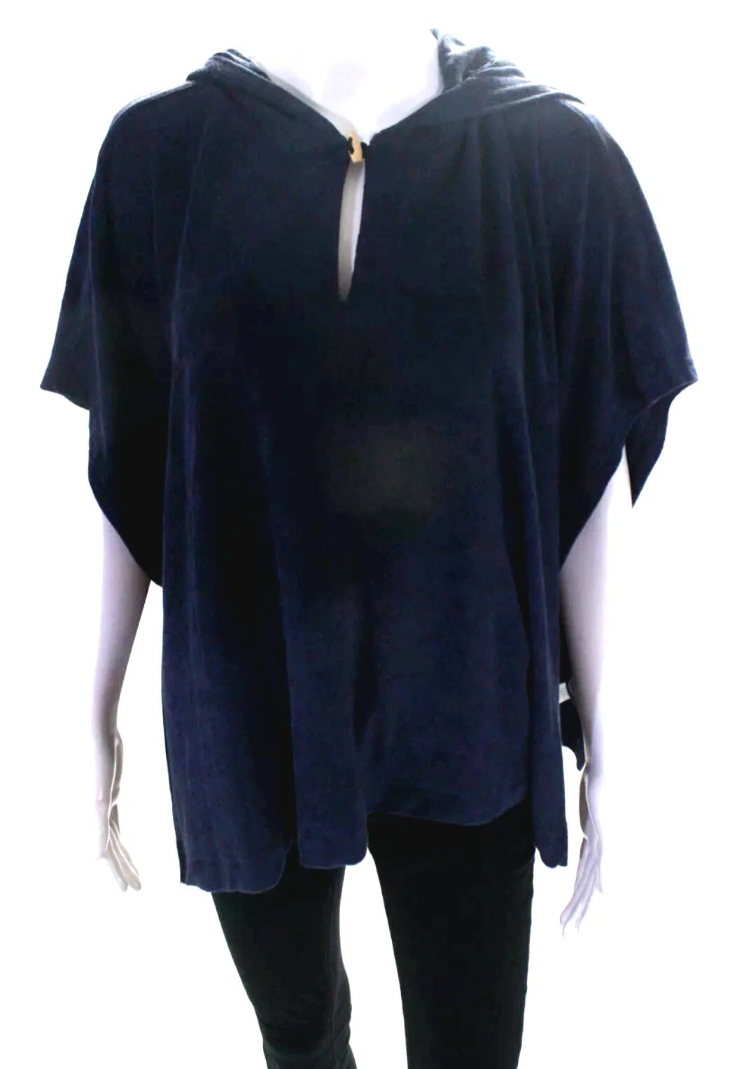 LILLA P Hooded Poncho One Size Navy Lightweight Cotton Blend NEW WITH TAGS