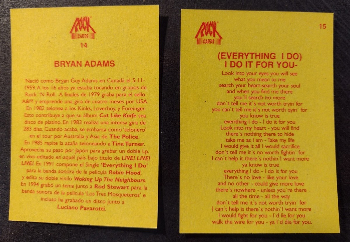 1997 Ultra Figus Rock Cards - Bryan Adams set of 2 | eBay