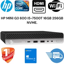 HP ProDesk Mini PC i5-7500T 16GB 256GB M.2 NVMe SSD Windows 10 PRO WiFi BT HDMI