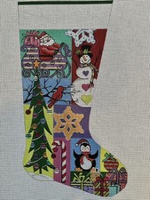 Alice Peterson Hand Painted Needlepoint Canvas Stocking Holiday Collage 19  