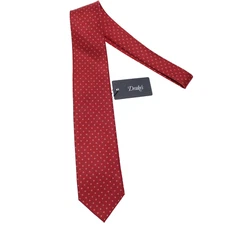 Drake's NWT Neck Tie in Red with Blue & White Mini Circles 100% Silk