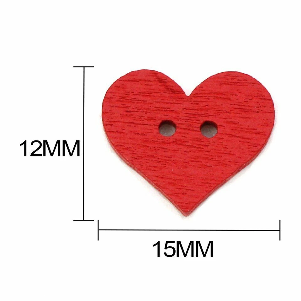 50pcs Red Heart Wooden Buttons 15x12mm 2-holes Hearts Button Sewing Crafts Makin - Image 4 of 4