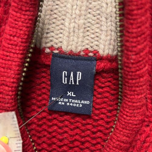 Gap Sweater Mens XL Red Fair Isle 1/4 Zip Wool Mockneck Pullover Jumper Casual - Foto 11 di 13