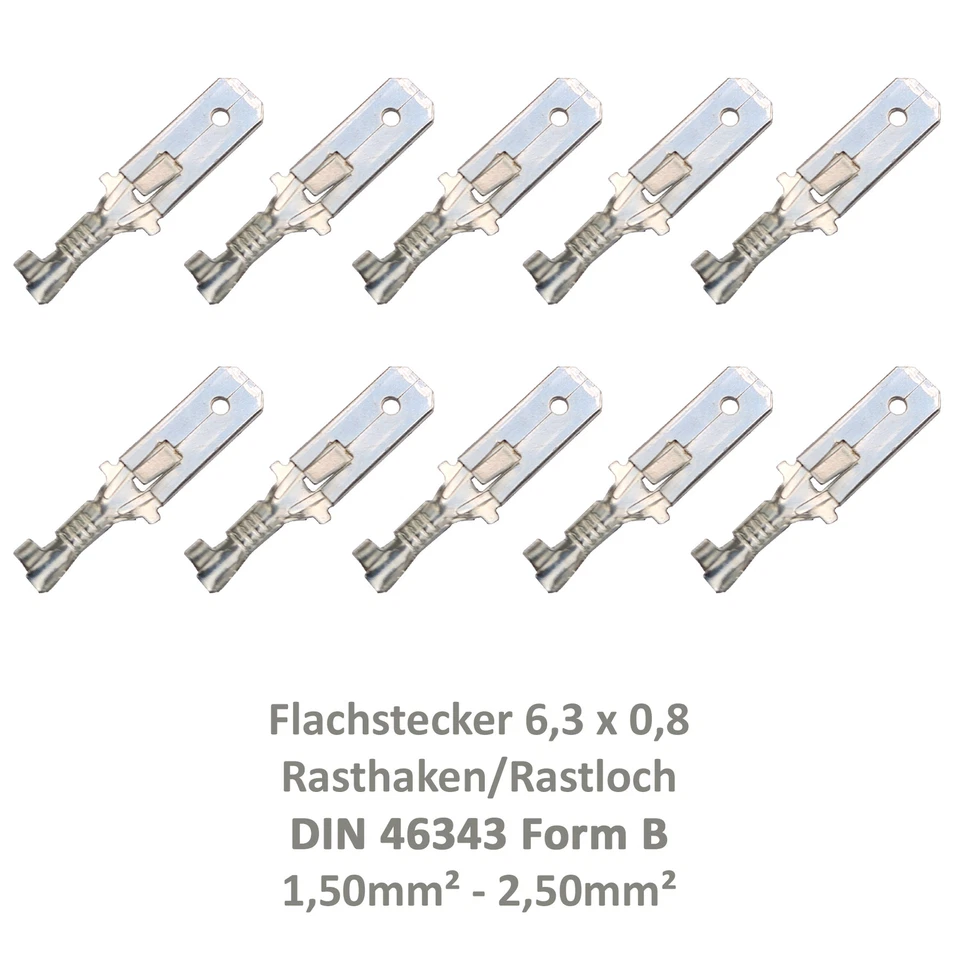 CABLE SOLUTION PLUS DEUTSCHLAND GMBH 10 Flachstecker 6,3x0,8 Kabelschuh unisoliert 1,50² - 2,50² DIN 46343 Rastloch