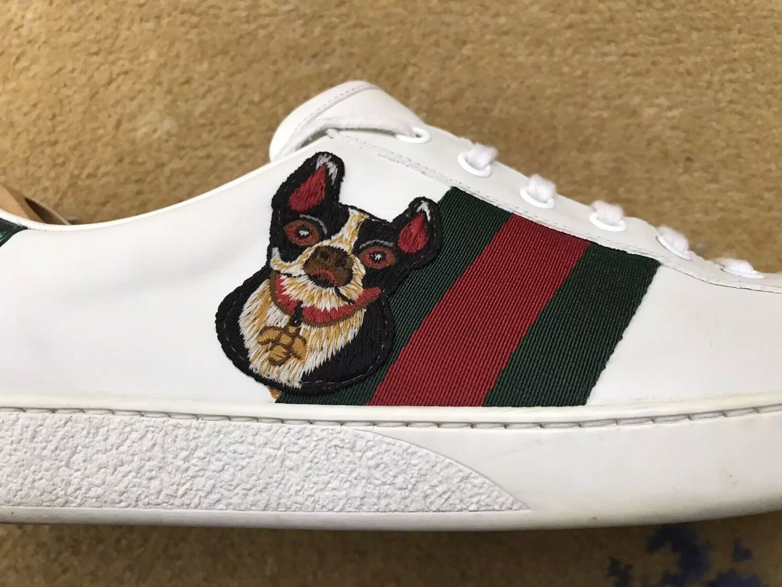 Baskets Gucci Ace Trainer chaussures chat chien blanc toile rouge vert homme UK 9 US 10 43