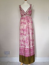 Ann Taylor Loft Pink Silk Maxi Full Length Empire Waist Sun dress Beach Summer 8