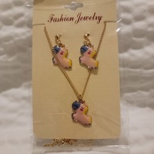 Fashion Jewelry Girls Multicolor Unicorn Charm Necklace With Earring Set
