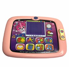 V Tech Light Up Baby Touch Tablet Pink WORKS Clock Weather Interactive Music