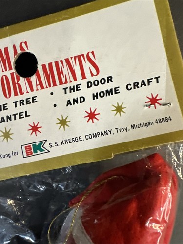 Kresge Kmart Vintage Weihnachtsmann Weihnachtsschmuck Kunststoff beflockt Neu in Verpackung Neu aus altem Lagerbestand cool - Bild 11 von 18