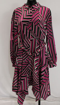 Karl Lagerfeld Women's Printed Satin Shirt Dress CD4 French Fuschia Size 12