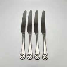 Robert Welch Stainless AMMONITE Satin Dinner Knife Swirl Flatware 4Pc Set