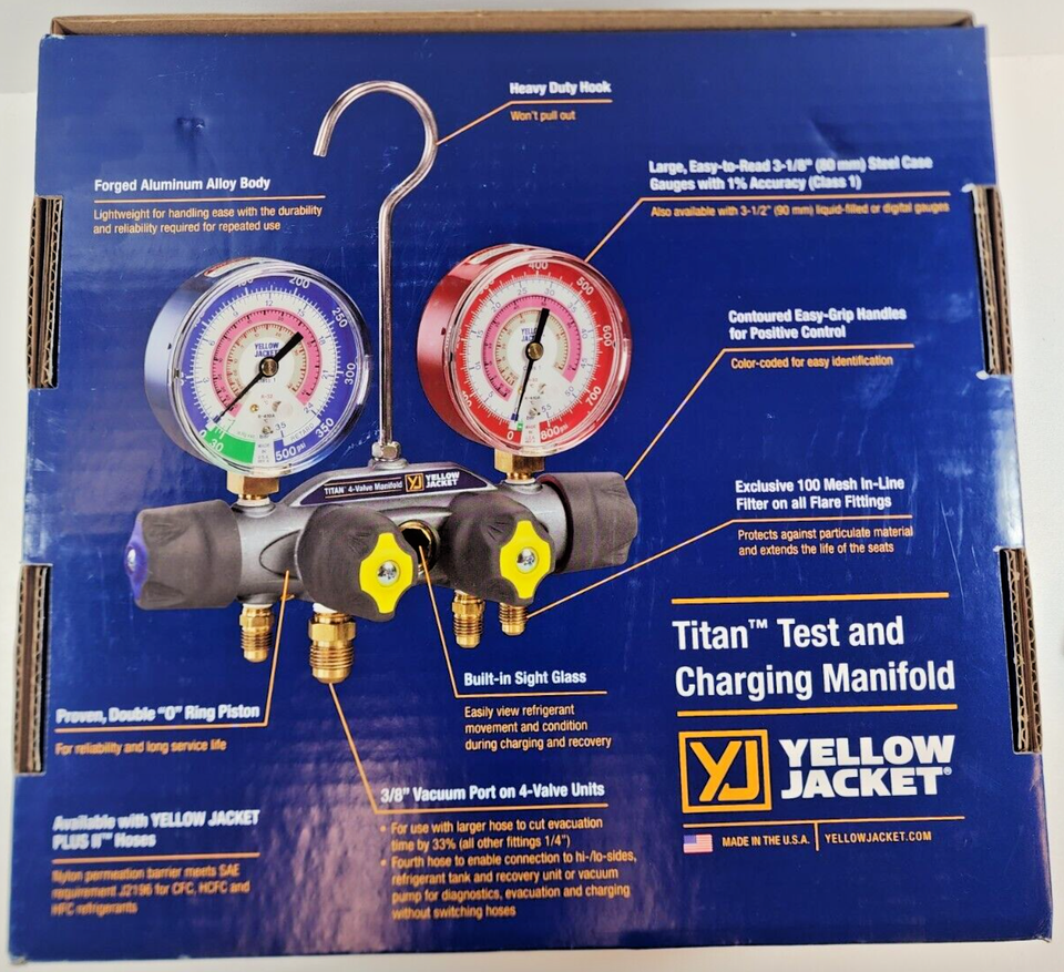 YellowJacket 49960 Titan Test & Charging Manifold 4Valve Mechanical w
