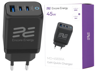Neu 45W USB-A + 2x USB-C QC PPS PD Netzladegerät Encore Energy MD-4583RA