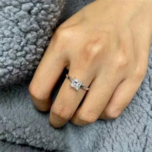 3 Ct Princess Cut Lab Created Diamond Solitaire Ring 14k White Gold Plated - Picture 2 of 6