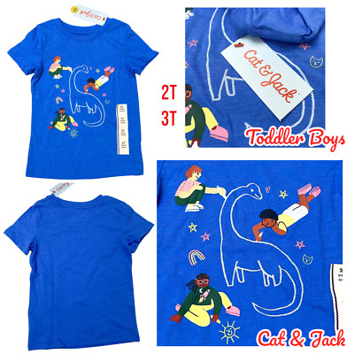 Cat & Jack Toddler Boys Crew Neck T-Shirt Dino Chalk Blue Size 2T, 3T
