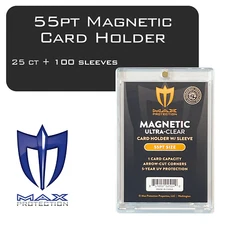 25ct Max Pro UV Ultra Clear Magnetic Card Holder 55pt w/Sleeve Size plus Sleeves
