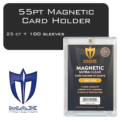 MAX PROTECTION 25ct Max Pro UV Ultra Clear Magnetic Card Holder 55pt w/Sleeve Size plus Sleeves