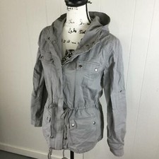 Life In Progress Snap & Zip Up Tie Waist Gray Hooded Jacket Women's Size Small