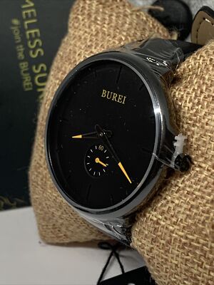 Burei S-6024M Men Black Leather Fashion Minimalist Analog  display picture 3