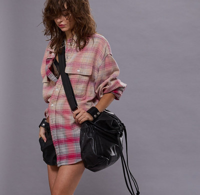 NWT R13 Relaxed Workshirt Bleached Out Pink /Grey Plaid Size XXS