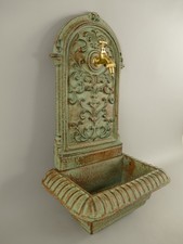 Waschbecken Wandbrunnen Gusseisen Gartenbrunnen Ausgu&szlig;becken H. 65cm gr&uuml;n