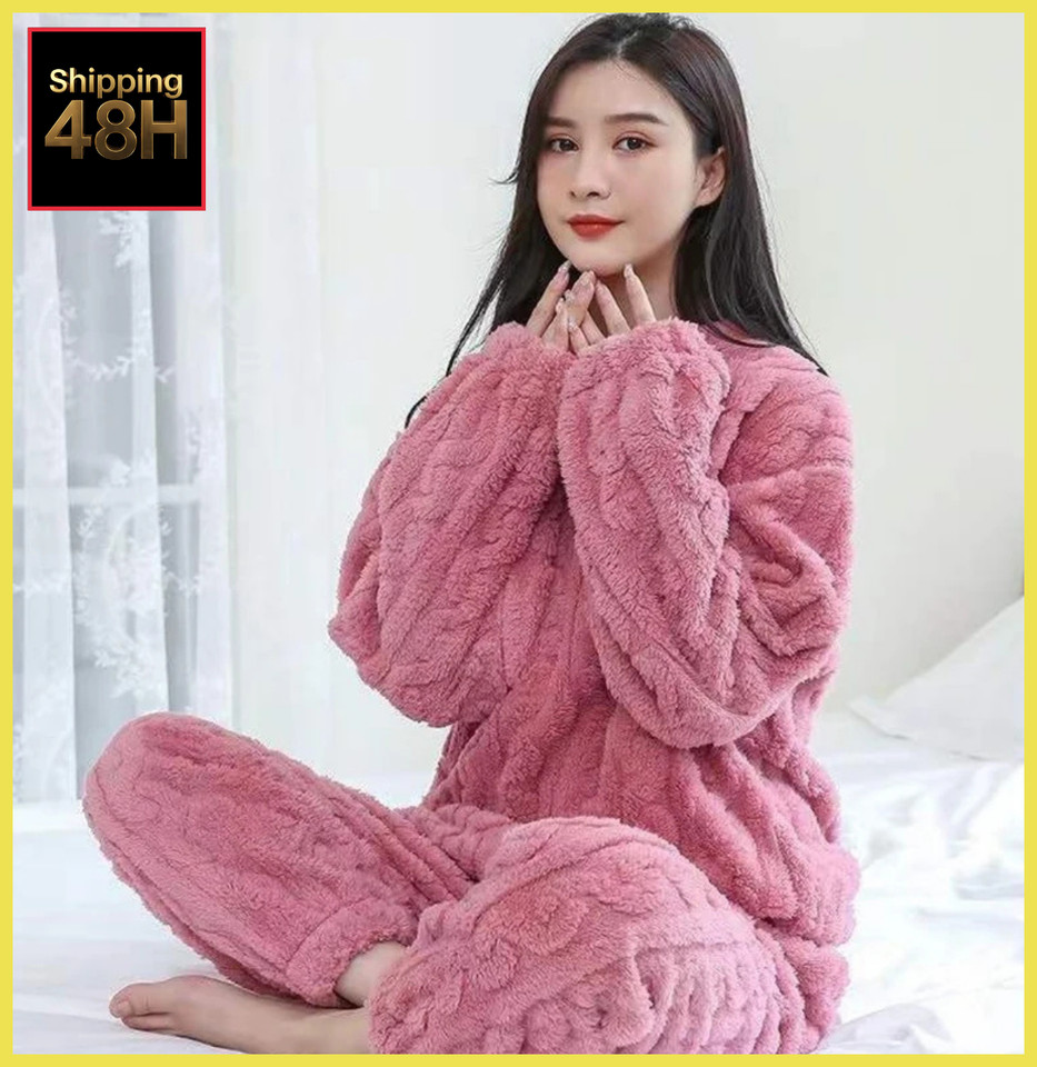 Conjunto de pijama de invierno para mujer engrosado coral terciopelo cálido suelto informal ropa para el hogar