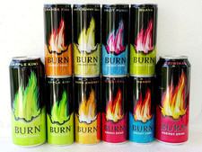Burn Energy Drink Empty Cans 250ml 500ml Ukraine 2026 Rare Bottom Open Set of 10