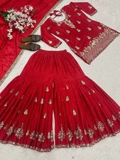 Beautiful Heavy Chinon Silk Red Top Palazzo With Dupatta For Reception
