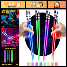LED Light Up Chopsticks Set - 4 Pairs Colorful Glowing Sushi Sabers - Reusable F