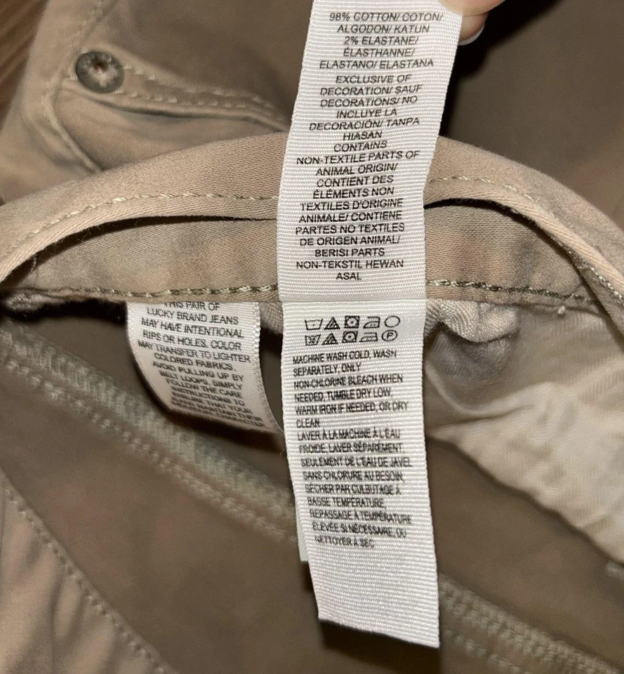 Lucky Brand 121 Heritage Slim Jeans Mens 36x32 Khaki Tan Stretch Denim Casual - Image 4 of 4