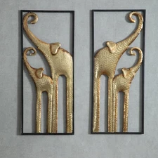 Set of 2 Elephant Wall Decor, African Wall Decor, Gold Elephant Wall Art, Ani...