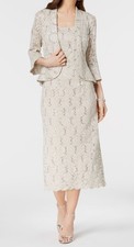 R  M Richards Women's Ivory Sequined Lace Midi Dress and Jacket Set Size 8