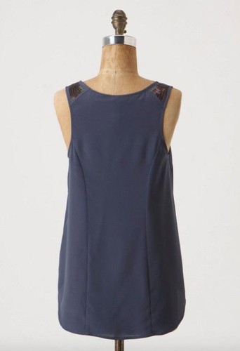 Anthropologie Floreat Epaulette Tank Top Sz 8 Sequined Blue Sleeveless Silky New - Picture 2 of 7