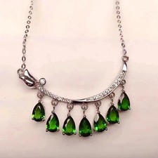 10CT Pear Cut Lab Created Emerald Women's Chain Necklace 14K White Gold Finish