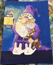 ACEO Original Painting Acrylic Sleepy Gnome Art Card Hand Painted
