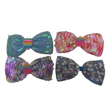 Kids Sequin Bow Hair Clips Pop It Strawberry Design Set of 4