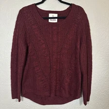SO Women’s XL Cable Knit Sweater Maroon Pullover Soft Cozy Fall Winter Basic