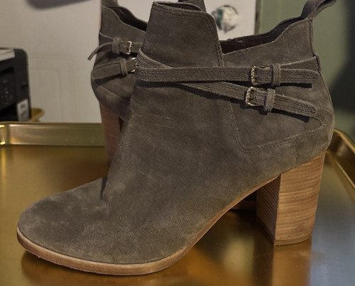 Cole Haan Boots Womens 8.5 B Ankle Booties Gray Suede Block Heels Zip