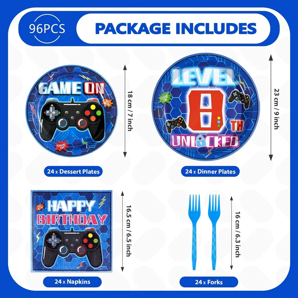 96 Pcs Video Game Birthday Party Decorations for 8-Year-Olds, Plates  Napkins - Image 2 of 4