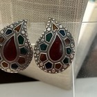 1 1/2 By 1 “ Silver Tone Multi Color Enamel Pierced Earrings — photo 3