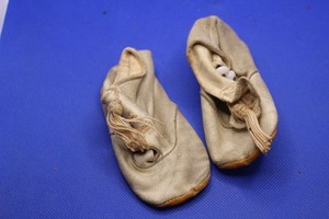 Vintage Antique Baby Doll Shoes 3 Button Leather Light Beige