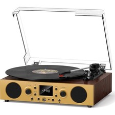 Full-Featured Bluetooth Turntable with USB FM Radio - Stylish Home Accessory