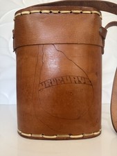 Brown Leather Cylindrical Carrying Case/Bag w/ Shoulder Strap/ from Uruguay