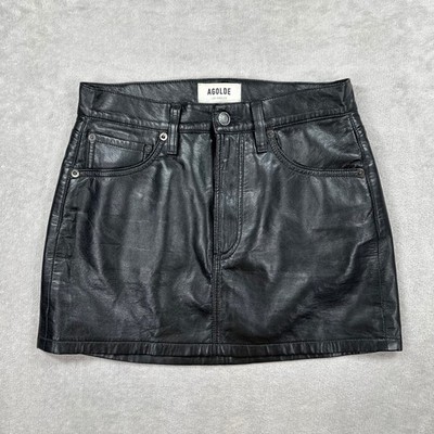 AGOLDE Liv Mini Skirt Womens 24 Black Recycled Leather 5-Pocket Rocker Grunge
