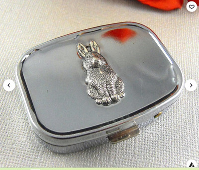 Steampunk Rabbit Pill Box Antique Silver Vintage Medicine Case Organizer Gothic