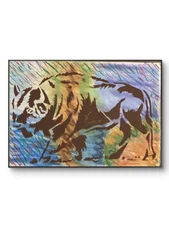 Bold Color Modern Bison Landscape Original Oil Pastel 8 by 10