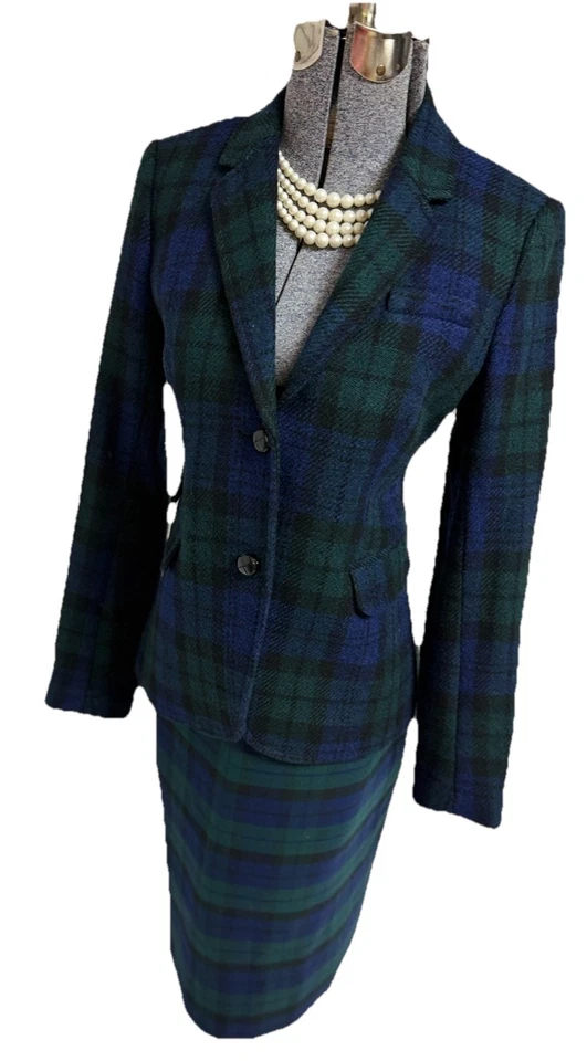NEW J Crew Skirt Suit Size 4 Two Piece Set Black Watch Tartan Wool Pockets EXEC - Image 3 of 4