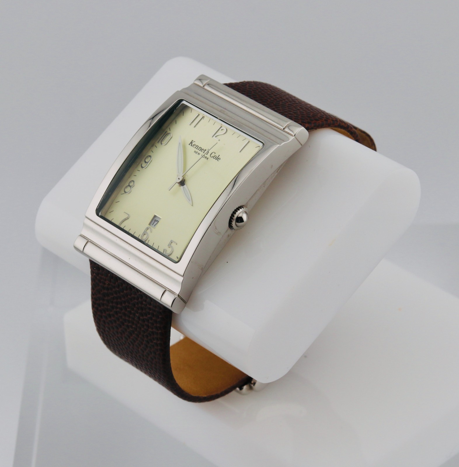 Kenneth Cole Rectangular Cream Dial Brown Leather… - image 2