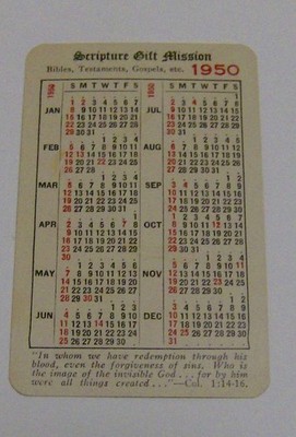 vintage 1950 calendar card AMERICAN SCRIPTURE GIFT MISSION Philadelphia PA old