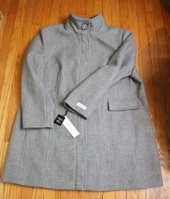 N.W.T Women's CALVIN KLEIN 3X Harris Tweed Light Gray Long Coat E.C.F. Macy's